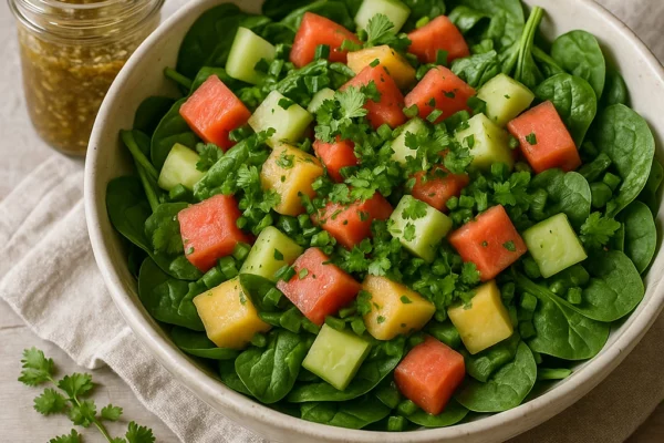 Görögdinnye és spenót saláta