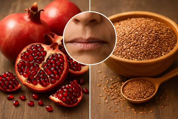 Gránátalma és lenmag – természetes támogatás az öregedő, finom ráncokkal teli ajkak számára