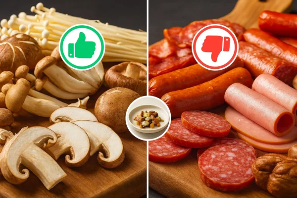 Gomba kontra Feldolgozott Hús: Antioxidánsok és béta-glükánok versus gyulladáskeltő vegyületek