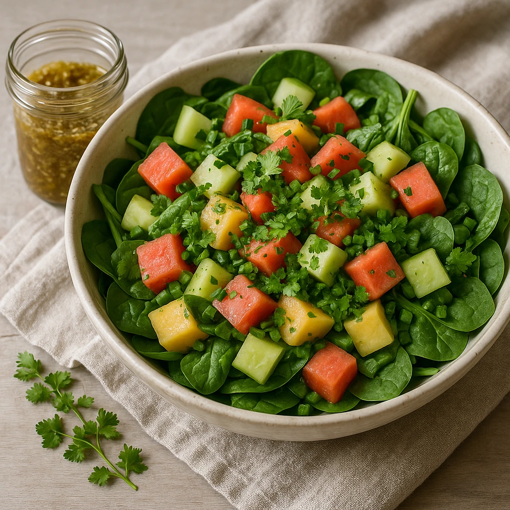 Görögdinnye és spenót saláta